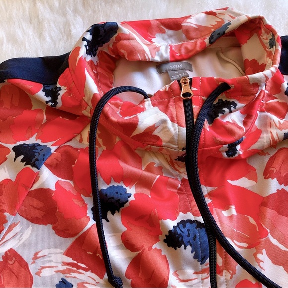 NWOT AERIE Floral Zip Up Pink Navy Track Jacket - Picture 7 of 8